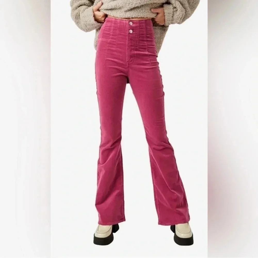 NWT Free People We The Free Jayde Cord Flare Jeans Hot Pink 26